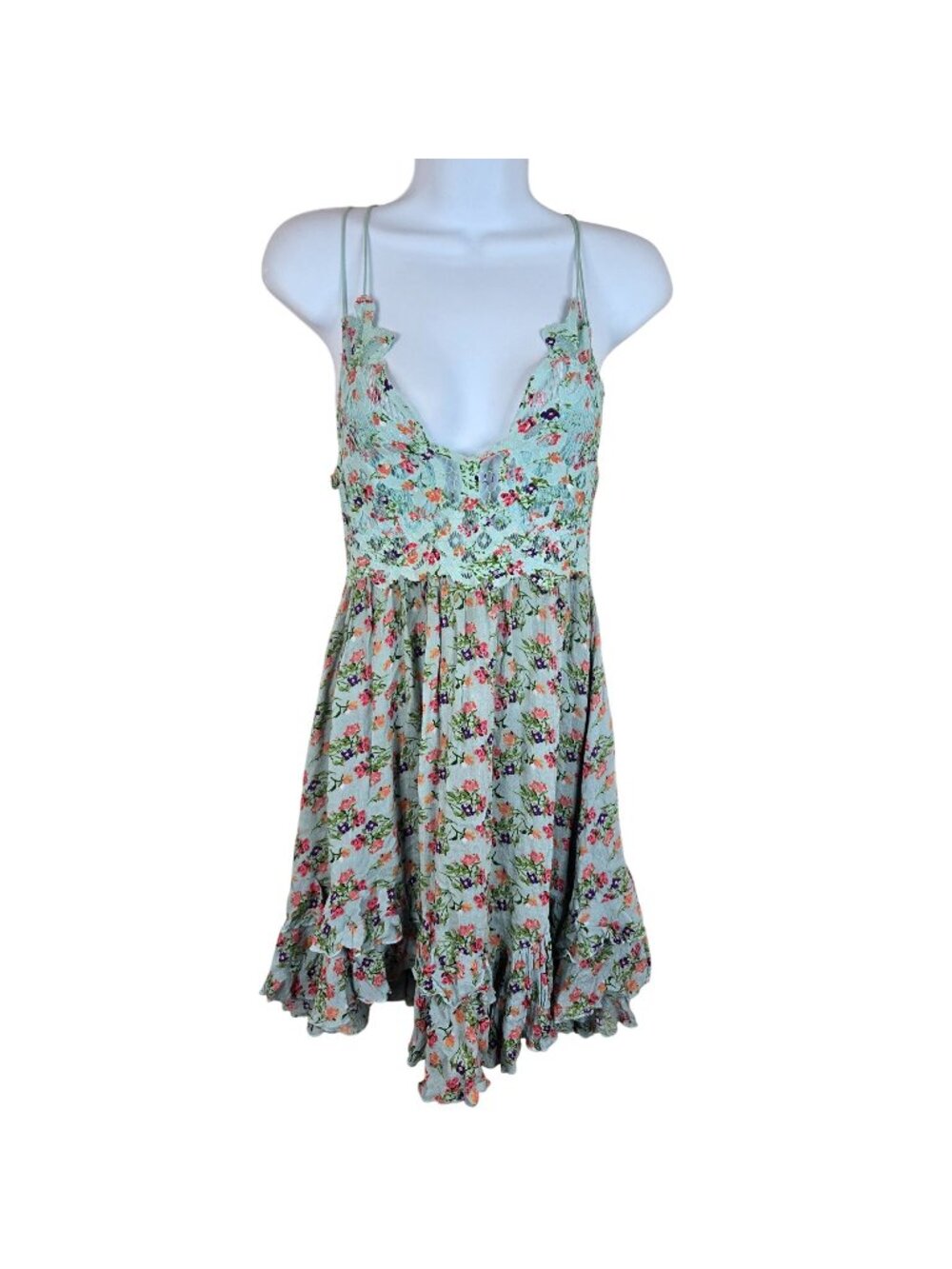 Free People FP One Floral Lace Mini Slip Dress Adella Mint Green S